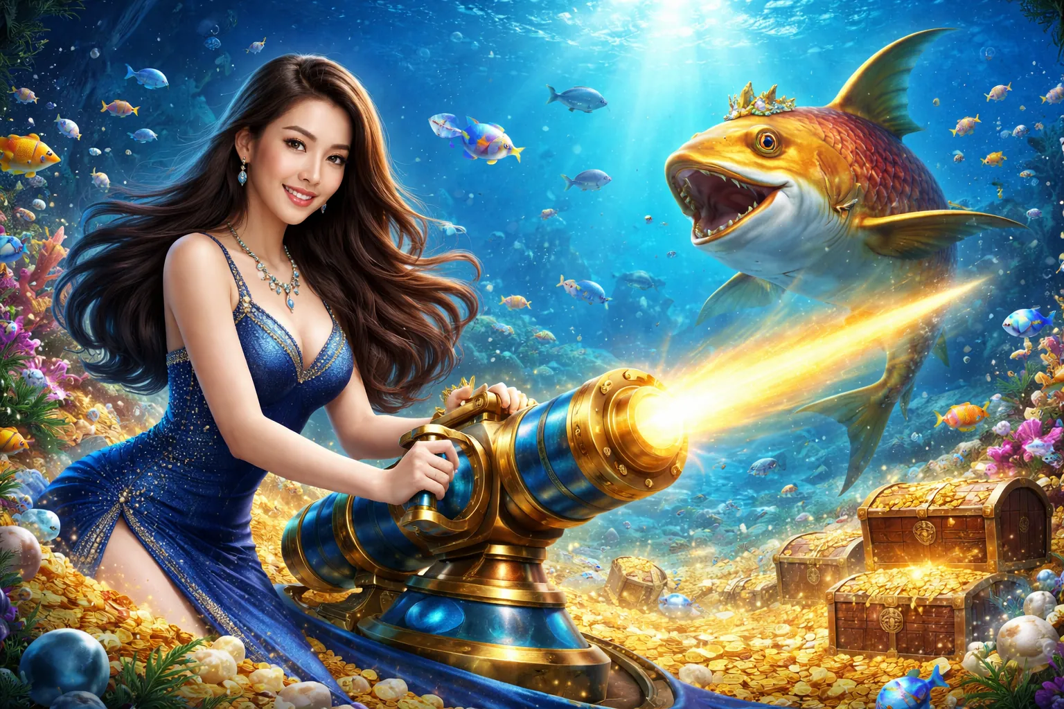 Hình ảnh game bắn cá Jun8 với kho báu dưới đại dương